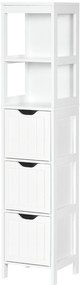 HOMCOM Coloană înaltă de Baie Îngustă cu 3 Sertare și 2 Rafturi Deschise Stil Modern 30x30x141,6 cm Alb | Aosom Romania