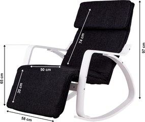 Scaun balansoar alb negru cu suport pentru picioare reglabil