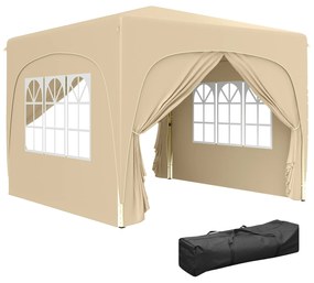 Outsunny Pavilion Barnum Cort pliant pentru recepții 3 x 3 x 2,73 m cu ferestre + Geantă de transport nisip | Aosom Romania