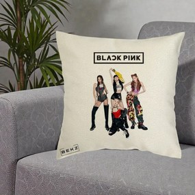 Perna Personalizata K-pop BLACKPINK Fotografie de Grup, 40x40 cm, Ecru, Husa Detasabila, Perna Inclusa, BEKZ®
