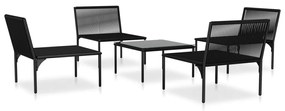 Set mobilier de gradina cu perne, 5 piese, negru, PVC 4x mijloc + masa, 1