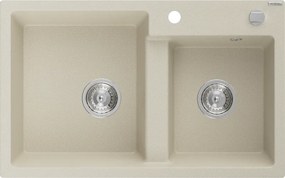 Mexen Tomas chiuvetă de granit cu 2 compartimente 800 x 500 mm, bej, cu sifon cromat - 6516802000-69