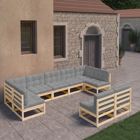 3077214 vidaXL Set mobilier grădină cu perne, 9 piese, lemn masiv de pin
