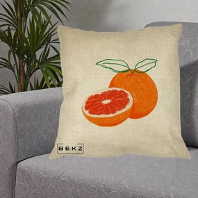 Perna Decorativa Grepfrut Citrus, 40x40 cm, Crem, Husa Detasabila, Perna Inclusa, BEKZ®