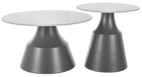 Set 2 masute ITAKA, alb/gri, ceramica/metal, 70x40/50x50 cm