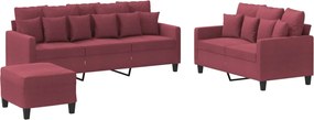 vidaXL Set canapea cu perne, 3 piese, roșu vin, material textil