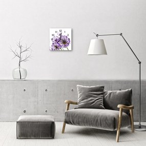 Ceas de perete din sticla pătrat Flori Flori și plante violet
