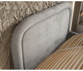 Pat matrimonial gri deschis tapițat cu spațiu de depozitare cu somieră 180x200 cm Mija – Maison de Rêve