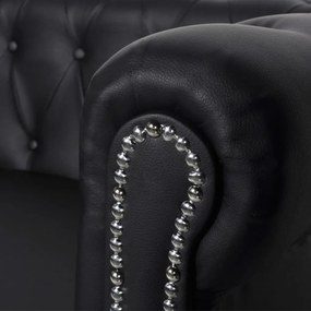 Canapea Chesterfield cu 2 locuri, piele artificiala, negru Negru, Canapea cu 2 locuri