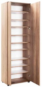 Pantofar Adore Porto, 2 usi reversibile cu oglinda, 10 rafturi, capacitate 28 perechi incaltaminte, Alb / Stejar, 60 x 35 x 187 cm