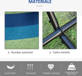 Outsunny Hamac de Grădină Suspendat 310x117 cm cu Înălțime Reglabilă și Suport, Capacitate 120 kg, Hamac Independent cu Geantă de Transport, pentru Camping, Grădină, Balcon, Patio, Verde și Albastru | Aosom Romania