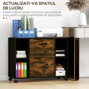 Vinsetto Dulap Birou Mobil 2 Sertare Dosare Rafturi PAL Manere Oțel Roti Blocare 80x37.5x63cm Maro Rustic | Aosom Romania