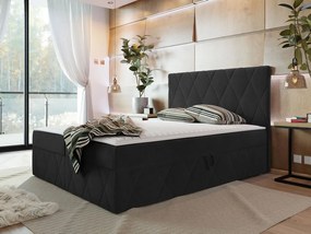 Pat matrimonial 140 cm Tebsano (Negru) (cu somieră și saltea) (cu sp. depozitare). Promo -17%. 1104196
