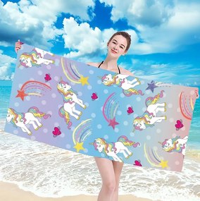Prosop plaja UNICORN PONNY 100x180 cm colorat, 100% microfibra
