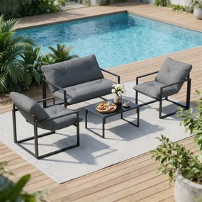 Outsunny Set Mobilier de Exterior cu Măsuță din Sticlă, Canapea, 2 Fotolii și Perne, Gri | Aosom Romania