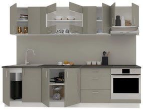 Set Bucatarie Karo V22, Gri Lucios/Alb, MDF, Blat Thermo 28 mm, L 280 cm