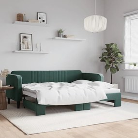 3197058 vidaXL Pat de zi cu extensie, verde închis, 80x200 cm, catifea