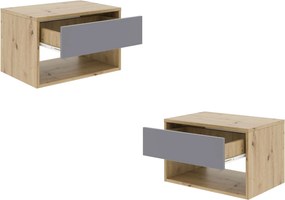 Set 2 Noptiere Pedro, 1 Sertar, Stejar Artisan/Antracit, 53 x 35 x 33 cm