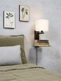 Aplica cu raft, mufa USB si abajur textil alb Florence
