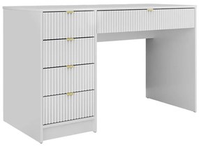 BIA4 - Birou 120 cm, masa de calculator cu 5 sertare, office - Alb / Negru / Crem cu Riflaje