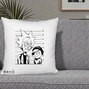 Perna Personalizata Rick si Morty Dosar, 40x40 cm, Alb Pufos, Husa Detasabila, Perna Inclusa, BEKZ®