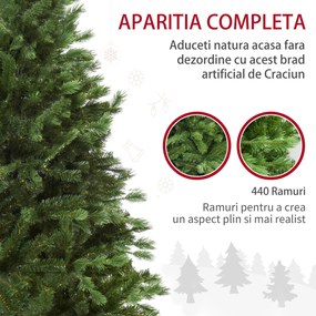 Brad de Craciun 150 cm, brad artificial cu 440 ramuri, brad verde cu baza detasabila, decoratiune de Craciun Φ75x150cm HOMCOM | Aosom Romania