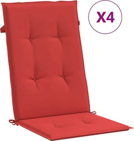 vidaXL Perne scaun cu spătar înalt, 4 buc., roșu, 120x50x3 cm, textil