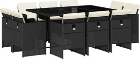 vidaXL Set mobilier de exterior cu perne, 11 piese, negru, poliratan