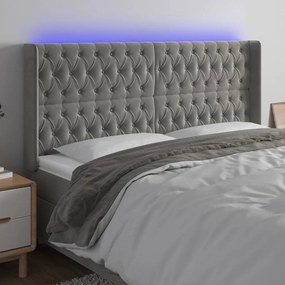 vidaXL Tăblie de pat cu LED, gri deschis, 183x16x118/128 cm, catifea