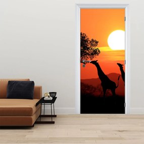 Fototapet pentru ușă - Girafele la apus (95x205cm)