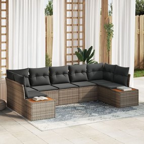vidaXL Set Canapea Grădină de 7 Piese cu Perne Gri Ratan Acacia