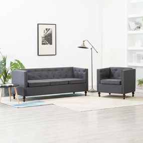 275633 vidaXL Set canapele Chesterfield 2 piese gri închis tapițerie textilă