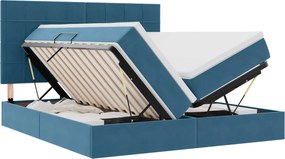 vidaXL Pat cu storage cu saltea Albastru închis 200 x 200 cm Catifea