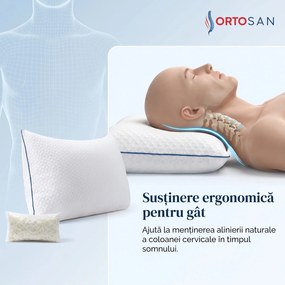Perna ortopedica cervicala CERVI-SAN King Size, spuma cu memorie maruntita, 42x60 cm