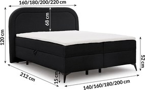 Pat boxspring negru cu spațiu de depozitare 200x200 cm Ornes – Ropez