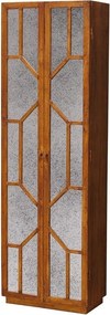 Dulap cu uși vintage din lemn de mango, maro, cu 4 rafturi, 2 uși cu oglinzi antichizate și model geometric, 195 x 60 x 33 cm, „Odette”