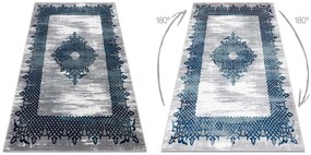 Covor CORE W9797 Cadru, Rosette - structural, două niveluri de lână, albastru / gri