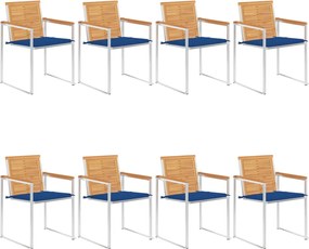 vidaXL Scaune de grădină cu perne, 8 buc., lemn masiv de tec