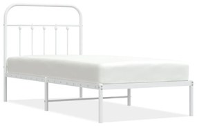 352619 vidaXL Cadru de pat metalic cu tăblie, alb, 90x190 cm