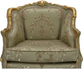 Fotoliu baroc din lemn sculptat, tapiterie damasc, finisaje aurii Design clasic elegant