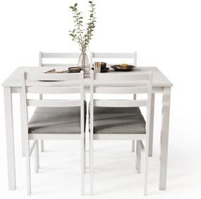 MAZZONI EXPORT Set TORINO masă + 4 scaune Alb/Gri deschis (material Sawana 21) - SET DE LEMN PENTRU BUCĂTĂRIE/SUFRAGERIE