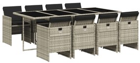 3210563 vidaXL Set mobilier grădină cu perne, 9 piese, gri deschis, poliratan