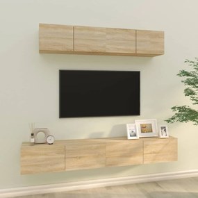 Set comoda TV, 4 piese, stejar sonoma, lemn prelucrat 4, Stejar sonoma, 80 x 30 x 30 cm
