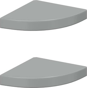 vidaXL Rafturi colț perete, 2 buc., gri extralucios, 25x25x3,8 cm, MDF