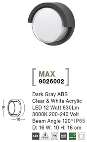 Aplica LED exterior IP65 MAX 16cm NVL-9026002