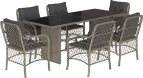 vidaXL Set mobilier de grădină cu perne, 7 piese gri deschis poliratan