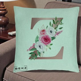 Cadou Personalizat - Perna Personalizata Monograma Rose Gold Litera Z, 40x40 cm, Verde Menta, Husa Detasabila, Perna Inclusa, BEKZ®