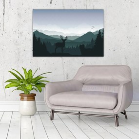 Tablou - Cerb cu lup pe stânci (90x60 cm)