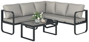 Outsunny Set Mobilier de Grădină cu Canapea cu 3 Locuri, Canapea cu 2 Locuri și Măsuță de Cafea, 180x60x64 cm, Gri | Aosom Romania