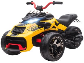 AIYAPLAY Vehicul electric pentru copii, design triciclu inversat, alimentare pe baterie, player MP3, claxon, 2 viteze, lumini LED, 3-8 ani, galben | Aosom Romania